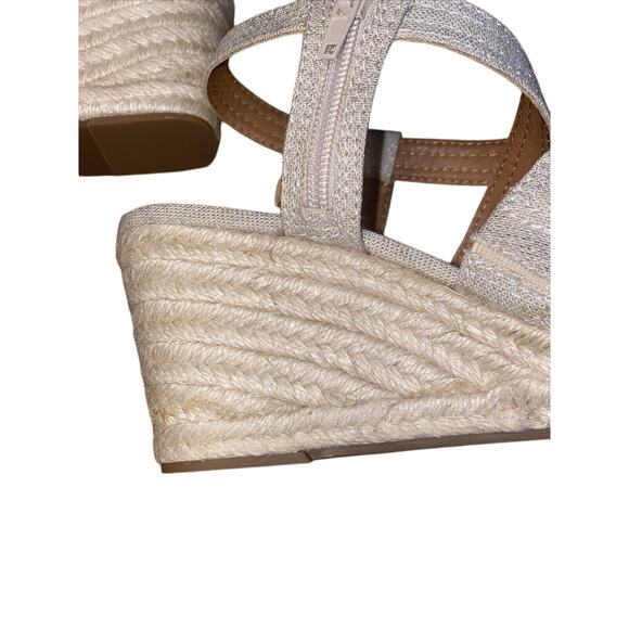 Lucky Brand Espadrille Wedges Heels Women's 10M Tan/gold Cloth Strap Open Toe - Picture 7 of 9